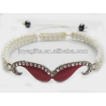 95B0224-5/ Enamel Diamante beard woven bracelet/enamel mustache woven bracelet/purplish red enamel+white wire/cord